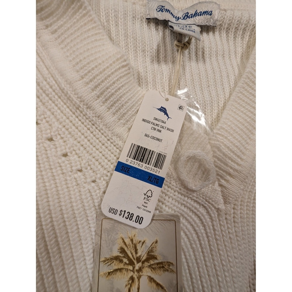 Tommy Bahama Women's Ivory V Neck Knit Sweater Oversize Dolman Coastal Vacay  XL - Picture 11 of 16